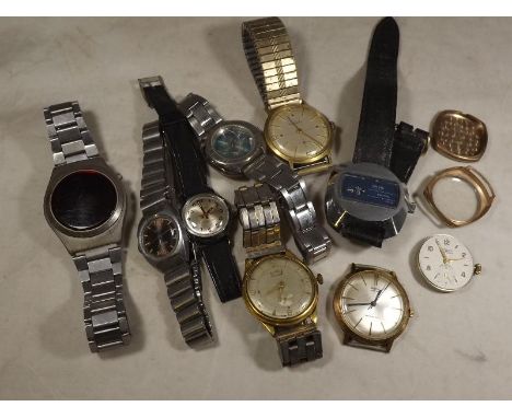 Approximately nine vintage wrist watches to include a 9ct gold cased example by Rotary, approximate gold weight 7 grams - ESt