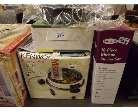 A Kenwood Ricer Cooker, a Cuisinier 18 piece kitchen starter kit, 3 piece non-stick outdoor cook set and other (qty)