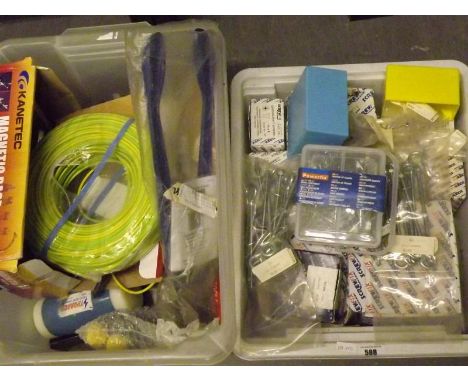 A mixed lot of tools and hardware to include bolt cutters, wrench and die stock set, mallet and similar (qty)