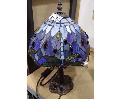 Tiffany style table lamp with blue dragonfly shade. Not available for in-house P&amp;P, contact Paul O'Hea at Mailboxes on 01