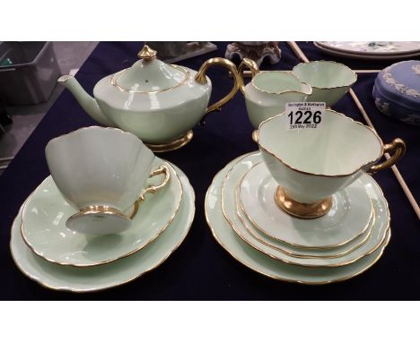 Eleven piece, two person tea service by Hammersley, two trios, milk, sugar, teapot. Not available for in-house P&amp;P, conta