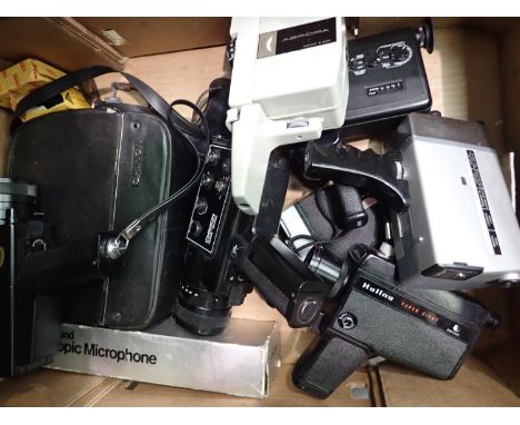 Collection of vintage cine cameras to include Chinon etc, with microphone and film. Not available for in-house P&amp;P, conta