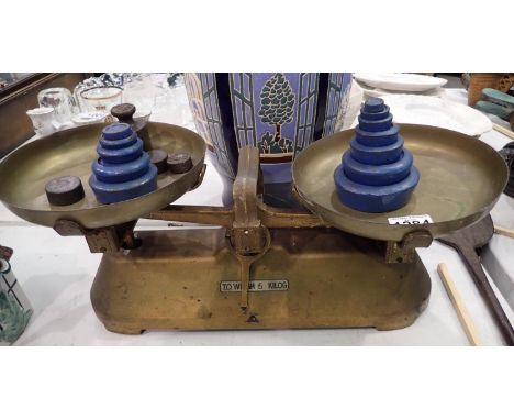 Vintage brass kitchen scales. Not available for in-house P&amp;P, contact Paul O'Hea at Mailboxes on 01925 659133 