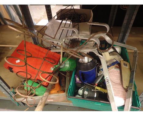 Two boxes of garden and other tools including trowels etc. Not available for in-house P&amp;P, contact Paul O'Hea at Mailboxe