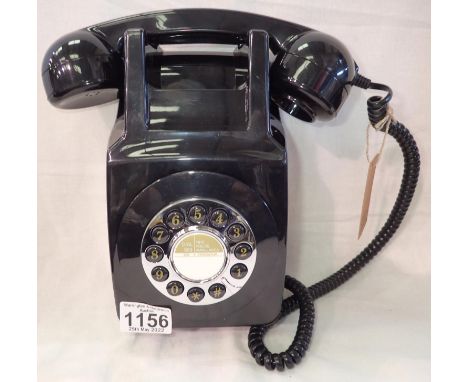 Black 1960/1970s style wall mounted push button telephone, compatible with modern telephone banking and any standard analogue