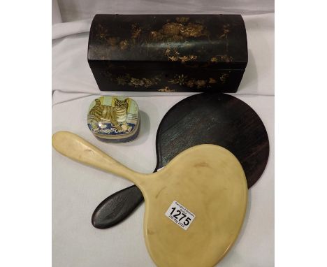 Two papier mache boxes and two vintage hand mirrors. Not available for in-house P&amp;P, contact Paul O'Hea at Mailboxes on 0