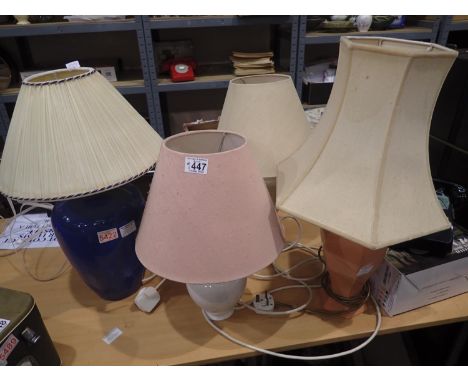 Four ceramic table lamps with shades, largest H: 55 cm. Not available for in-house P&amp;P, contact Paul O'Hea at Mailboxes o
