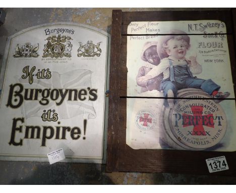 Two vintage signs mounted on wood and card. Not available for in-house P&amp;P, contact Paul O'Hea at Mailboxes on 01925 6591