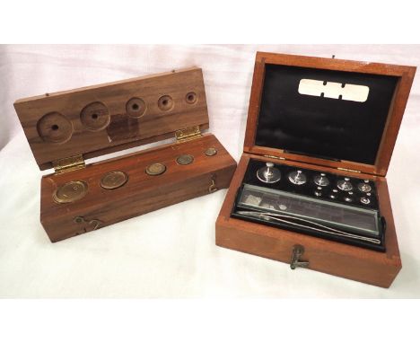 Two wooden cased scales weight sets. P&amp;P Group 2 (£18+VAT for the first lot and £3+VAT for subsequent lots) 