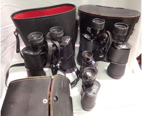 Three sets of cased binoculars. P&amp;P Group 3 (£25+VAT for the first lot and £5+VAT for subsequent lots) 