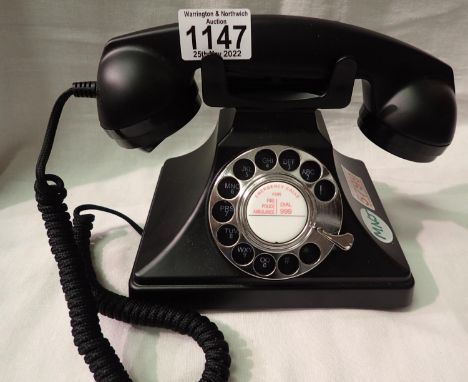 1920s style rotary telephone with a metal base and handset; traditional cloth handset curly cord; compatible with standard an