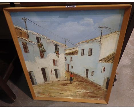 Oil on canvas of a Cuban street, signed R Castro, 50 x 66 cm. Not available for in-house P&amp;P, contact Paul O'Hea at Mailb
