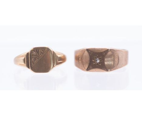 A 9ct rose gold diamond set fancy signet ring, comprising star shaped mount, star set to the centre with a small diamond, Lon