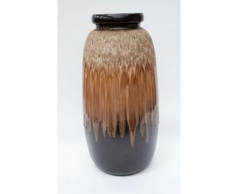 A very large Western German vase with running light to dark brown glaze on dark brown background. Approx. 55cm high. Further 