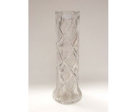 A large vintage crystal cut glass vase, approx. 51cm high x 13.5cm diameter (top) Further Details: Some slight nibbles to top