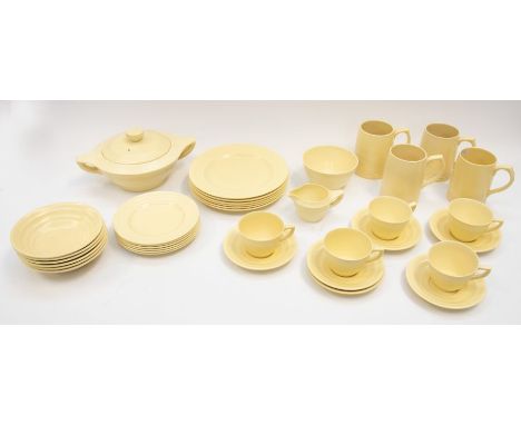 Keith Murray for Wedgwood - A collection of Art Deco "Matt Straw" pattern ceramic s to include; a large twin handled stepped 
