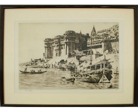 LIONEL LINDSAY (Australian 1874-1961) 'Palaces, Benares' , etching, signed, 26cm x 34cm, framed together with an unframed, si