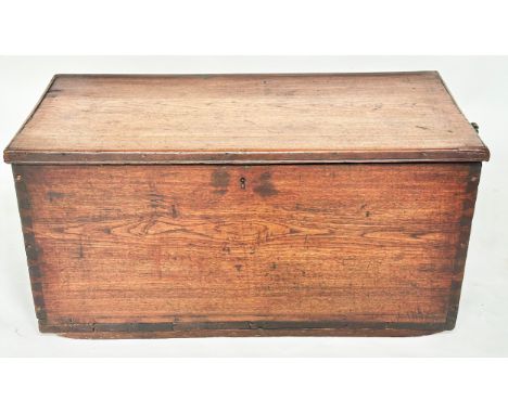 SEAMAN'S TRUNK, 19th century elm with rising lid and rope handles, 93cm W x 45cm x 45cm.