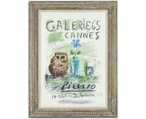 PABLO PICASSO, Galerie 65, Cannes, original lithographic poster, 1956, printed by Mourlot, Paris, French Montparnasse frame, 