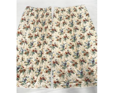CURTAINS, a pair, Country House style, lined and interlined together with two pairs of shorter matching curtains, each curtai
