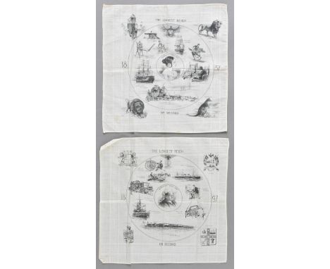*Queen Victoria. A pair of handkerchiefs commemorating Queen Victoria's Diamond Jubilee, 1897,  two black printed white cotto