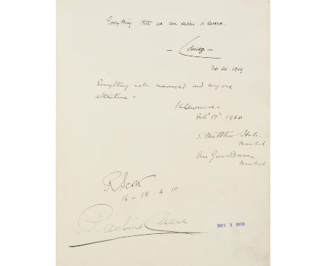 Visitors' Book. A visitors' book kept at Clifton Down Hotel, [Bristol], 1883-1913,  containing several hundred autographs and