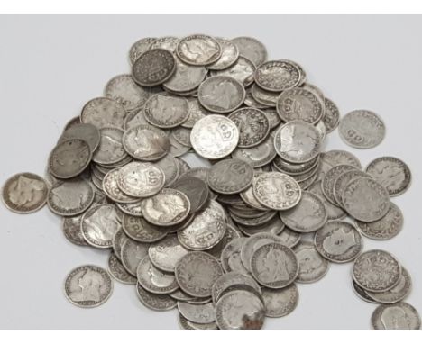 A COLLECTION OF 141 FULL SILVER 3D COINS FROM DATES SUCH AS VICTORIA YH 23 JH 20 VH 63 AND EDWARD VII 35