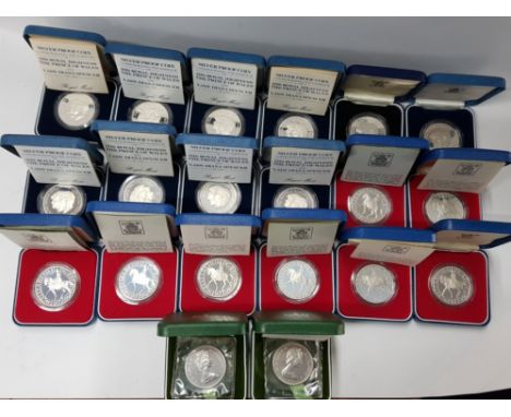 20 ROYAL MINT UK SILVER PROOF CROWNS INCLUDING 1972 SILVER WEDDING X2, 1977 JUBILEE X8 AND 1981 DIANA WEDDING X10 ALL IN ORIG