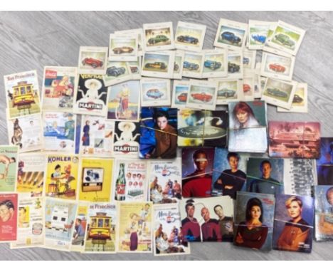 QTY OF ADVERTISING POSTCARDS, STAR TREK AND A COLLECTION OF VINTAGE CARS FROM AROUND THE WORLD COLLECTORS CARDS