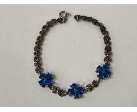 SILVER, MARCASITE AND TOPAZ BRACELET 7.9G