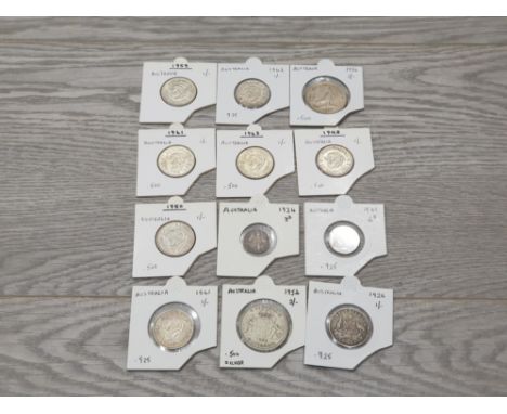 12 AUSTRALIAN SILVER COINS 3D (1) 6D (1) 1 SHILLING (8) AND 2S (2)