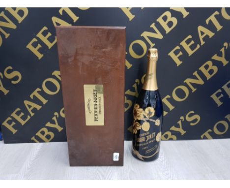 LARGE BOTTLE OF PERRIER JOUET BEL EPOQUE CHAMPAGNE VINTAGE 1995 MAGNUM 3000ML IN ORIGINAL WOODEN DISPLAY BOX