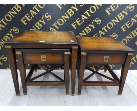 A PAIR OF LAMP TABLES TOGETHER WITH AN OCCASIONAL TABLE LARGEST 57CM SQUARE