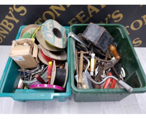 2 BOXES OF MISCELLANEOUS TOOLS TO INCLUDE DRILL BITS ETC