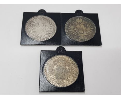 3 SILVER AUSTRIAN THALER COINS DATED 1780, OLD STIKES