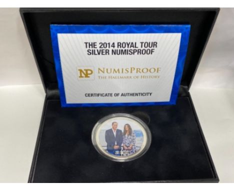 UK SILVER 2 OUNCE MEDALLION FOR THE 2014 ROYAL TOUR IN ORIGINAL CASE WITH CERTIFICATE OF AUTHENTICITY