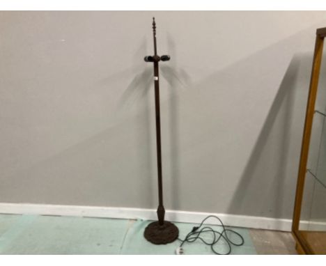 A TIFFANY STYLE BRONZED STANDARD LAMP WITH DRAGONFLY DECORATION