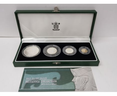 UK ROYAL MINT 2003 BRITAINNIA 4 COIN SILVER PROOF SET OF COINS IN CASE OF ISSUE WITH CERTIFICATE