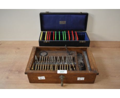 An early 20th century Theodore Hamblin travelling opticians tool kit, w28cm