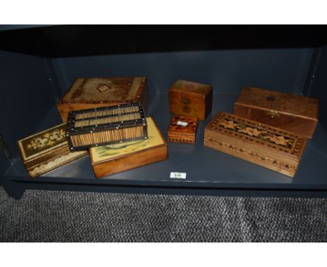 A group of late 19th / early 20th century trinket boxes, to include a a satin wood box decorated with sunflowers, H9cm, a Tur