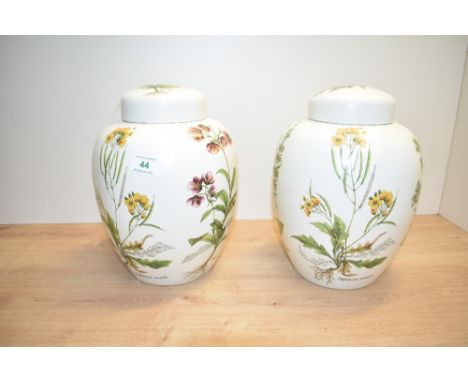 A pair of Poole pottery lidded ginger jars, decorated having Veronica anagallis-aquatica, Rumex conglomeratus and Diplotaxis 