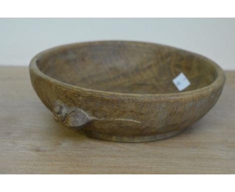 Workshop of Robert 'Mouseman' Thompson Kilburn, North Yorkshire - An oak circular bowl, the exterior carved with a signature 