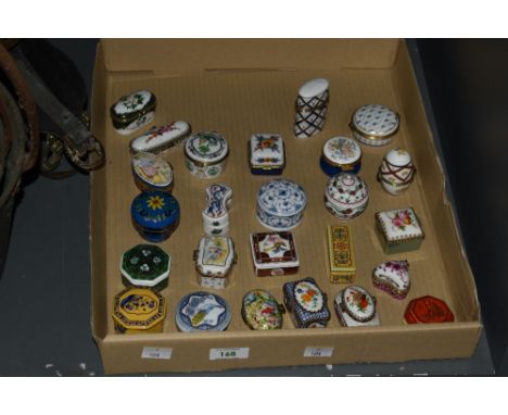A collection of DelPrado hand finished fine porcelain miniature trinket boxes, to include a yellow Chinese 18th century style