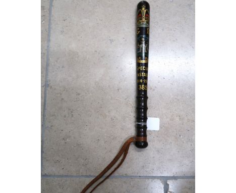 A Special A George V Special Constable 1914-1919 Truncheon for Edinburgh, number 389, in dark hardwood with transfers in colo