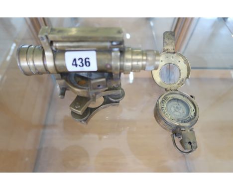 A brass Theodolite and a brass compass - both stamped Ross