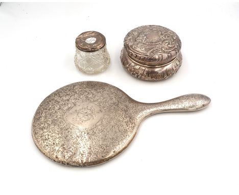 A French 800 silver powder pot and cover with ornate Belle Epoque decoration, Minerva marks to both pot and cover at rim, 214