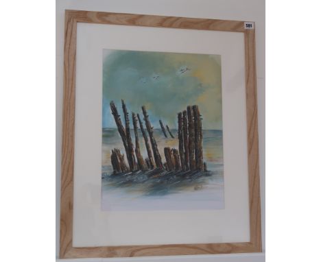 Amanda Holland - Acrylic and mixed media - Ancient Tides - painting size 30cm x 46cm - framed and glazed - Amanda studied Art