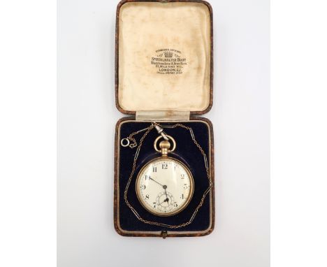 A 9ct yellow gold pocket watch approx weight 69.9 grams - on 9ct and sterling silver chain - weight of chain 4.8 grams - glas