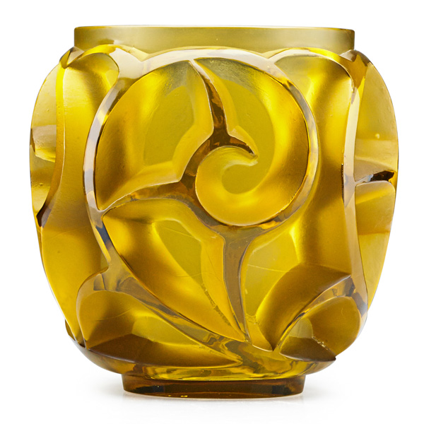 LALIQUE "Tourbillons" vase, clear and frosted yellow amber glass