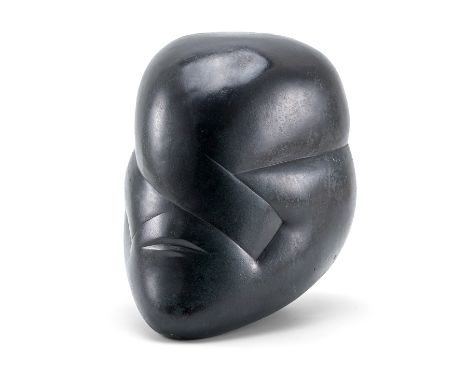 Bronze Hede Bühl(geb. 1940 Haan, tätig in Düsseldorf) "Kleiner Römischer Kopf", 1978. Schwarz patiniert. Glatt gerundeter, st